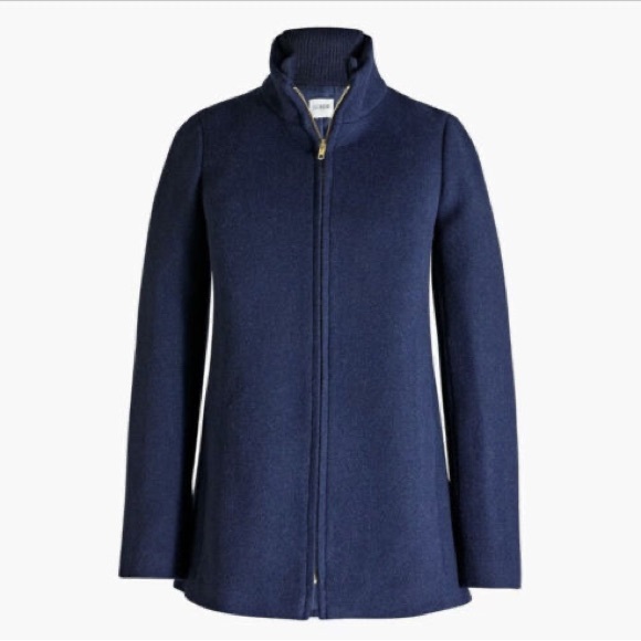 🌸 J. Crew Village Navy Wool Coat Zip Front Jacket Stand Collar - Picture 2 of 9